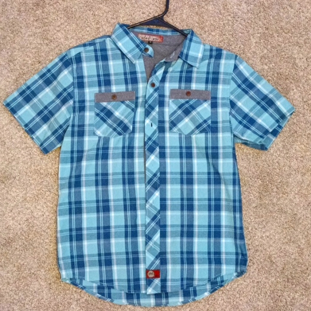 Blue faded gear button down shirt